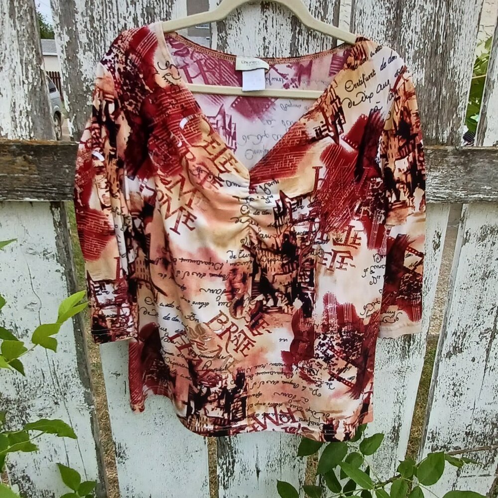 Boho Vintage Y2K Whimsigoth 3/4 Length Sleeve Stretchy Top By Laura Plus Petites
